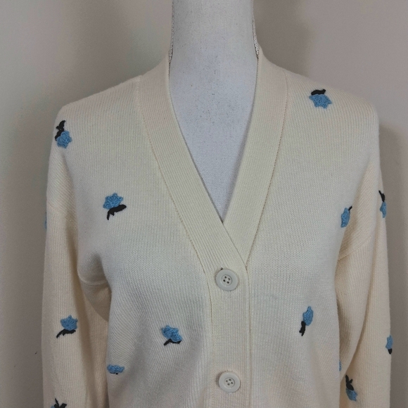 Kate Spade Dainty Bloom Applique Blue And Cream Cardigan Size XS - Picture 8 of 8